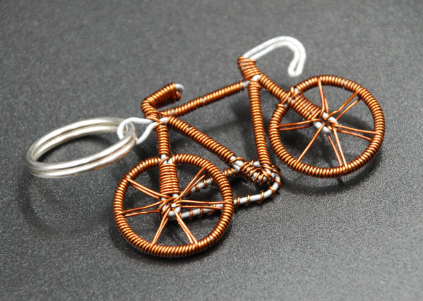 Upcycled bicycle key ring made from recycled copper wire